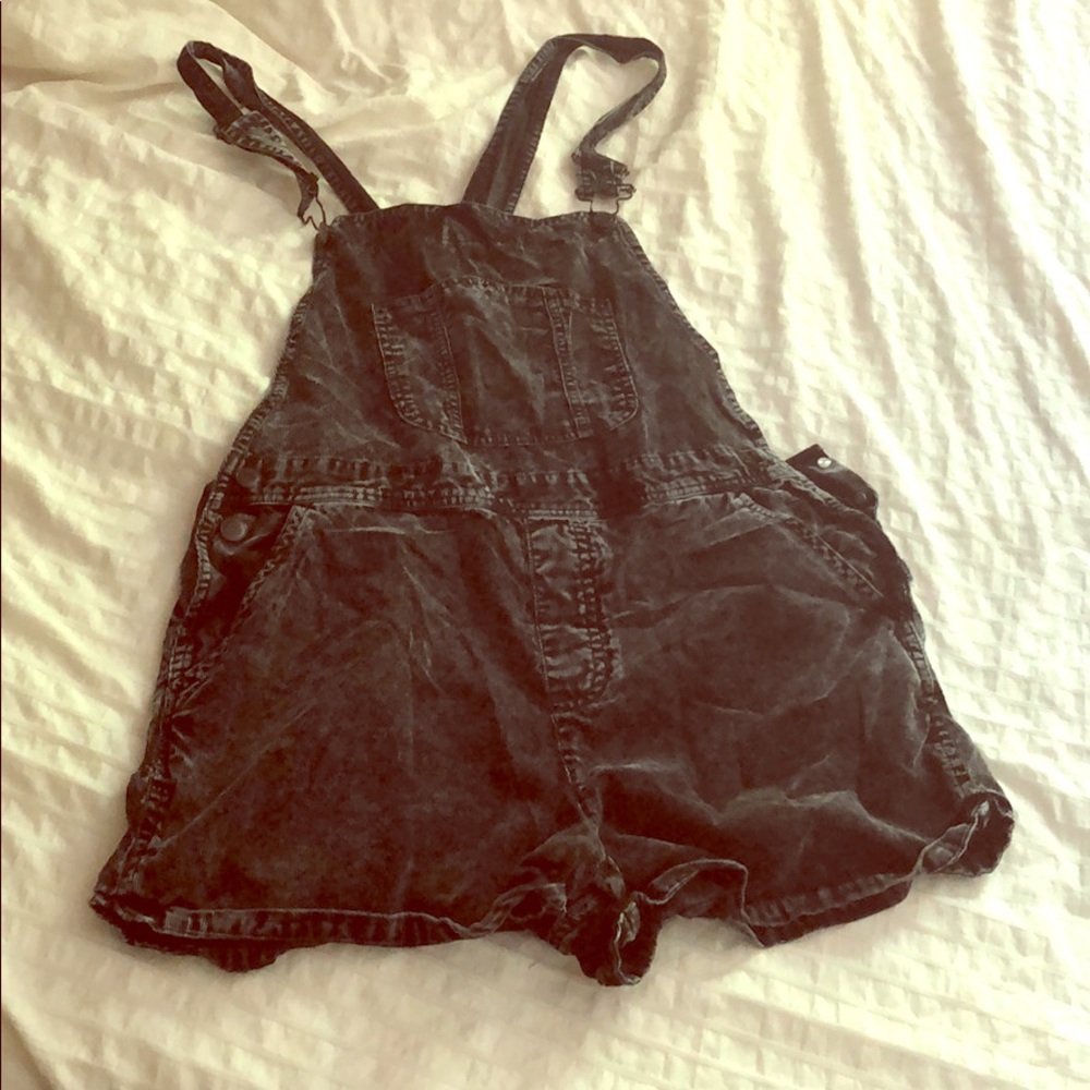 Black acid wash shorteralls
